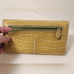 Liz Claiborne Croc Calculator Wallet Green/Yellow EUC